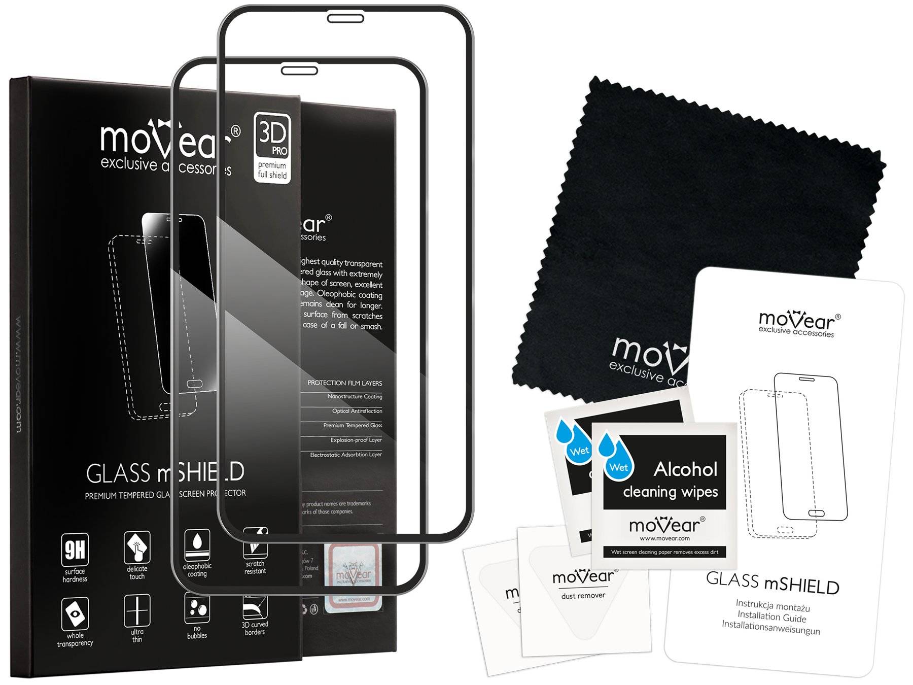 2 szt. | moVear Szkło Hartowane 3D PRO na Apple iPhone 11 Pro | na Cały Ekran, 9H | GLASS mSHIELD Czarny
