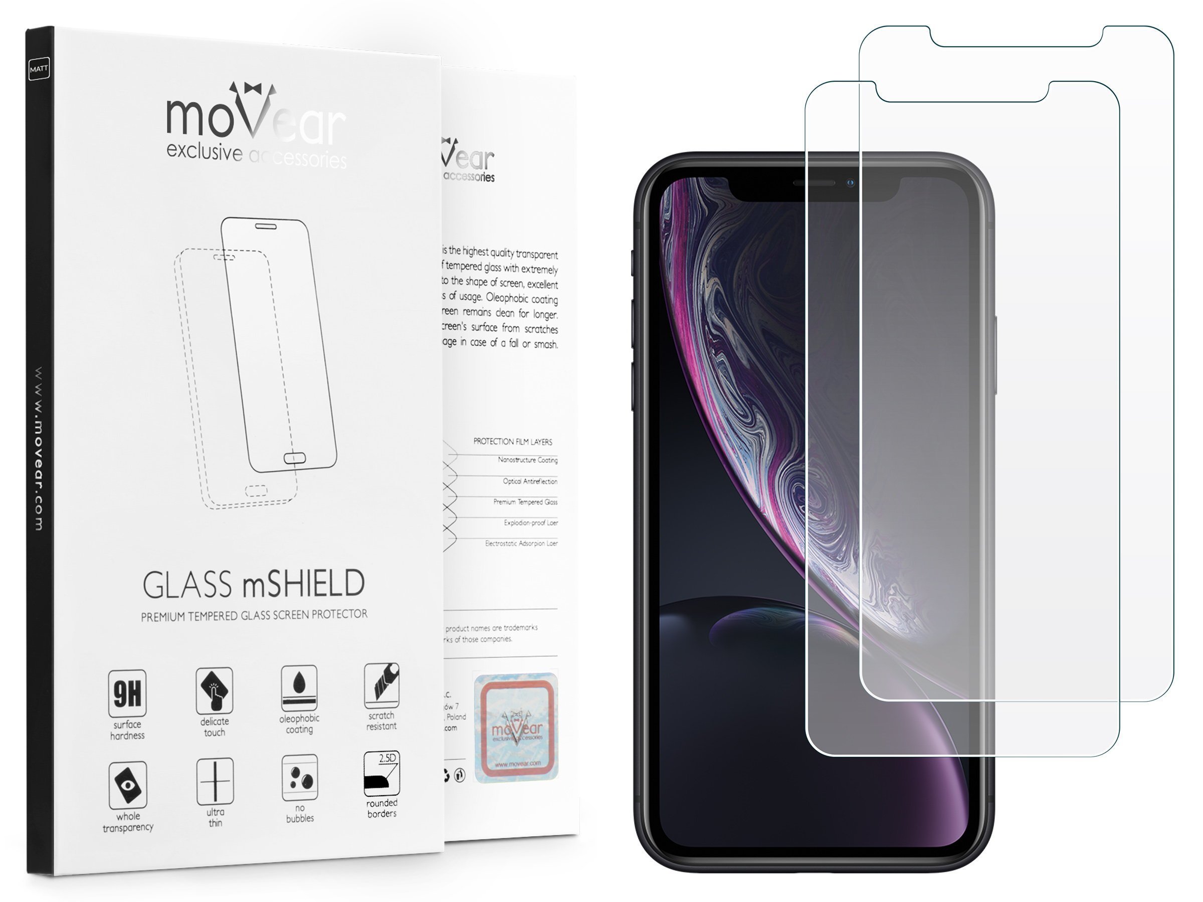 2 szt. | moVear Matowe Szkło Hartowane 2.5D MATT na Apple iPhone Xr | do etui, 9H | GLASS mSHIELD Transparentny