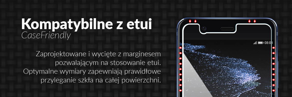 Szkło pokrywa płaską część ekranu Huawei P10 i jest kompatybilne z każdym etui
