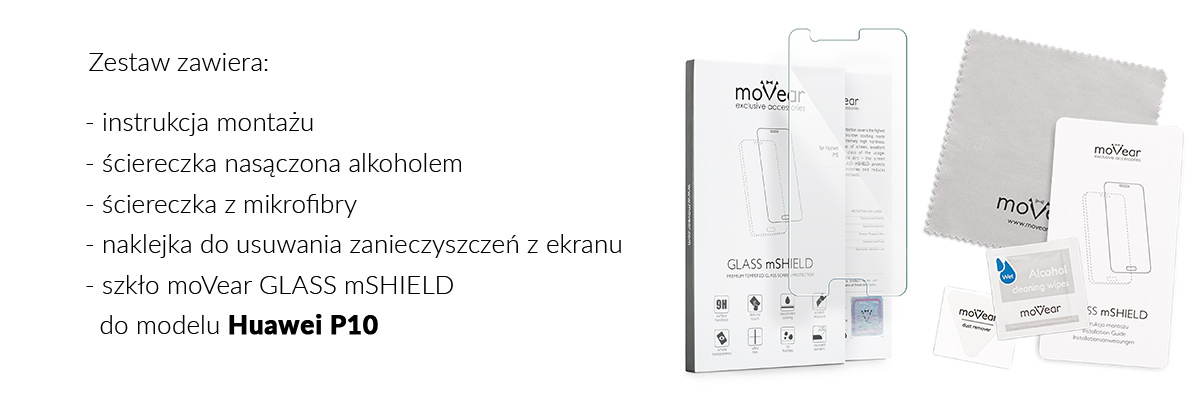 Co zawiera opakowanie szkła 2.5D moVear do Huawei P10