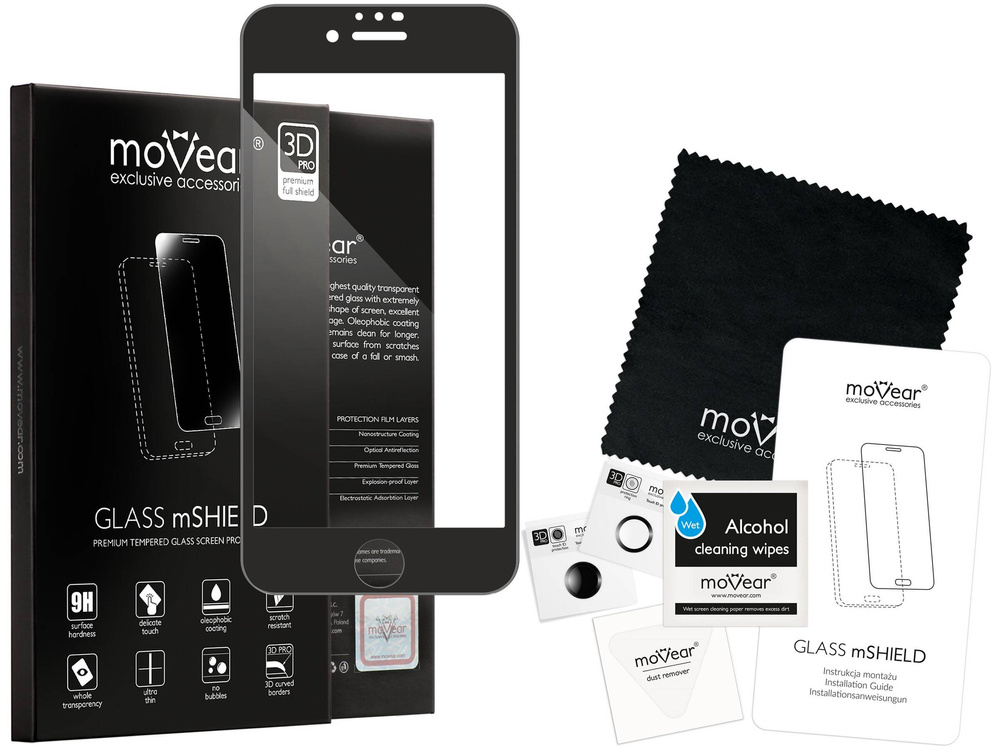 moVear GLASS mSHIELD 3D PRO-E do Apple iPhone SE (2022 / 2020) / 8 / 7 (4.7") (kompatybilne z etui)