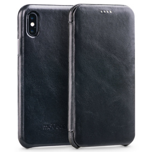 moVear flipSide S skórzane etui do Apple iPhone Xs / X (5.8") | Skóra naturalna vintage (Czarna)