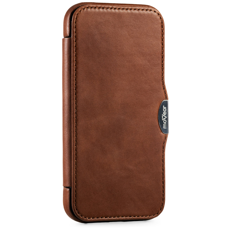 moVear flipSide 4C skórzane etui do Apple iPhone 16 Pro (6.3") | Skóra naturalna olejowana (Ciemnobrązowa)