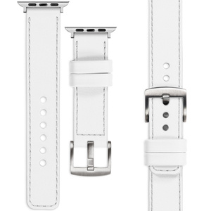 moVear Prestige C1 Skórzany pasek 22mm do Apple Watch 9 / 8 / 7 / 6 / 5 / 4 / SE (41/40mm) | Biały, srebrne przeszycie [rozmiary XS-XXL i klamra do wyboru]