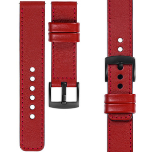 moVear Prestige C1 Skórzany pasek 24mm do zegarka | Czerwony szkarłatny, czerwone przeszycie [rozmiary XS-XXL i klamra do wyboru]
