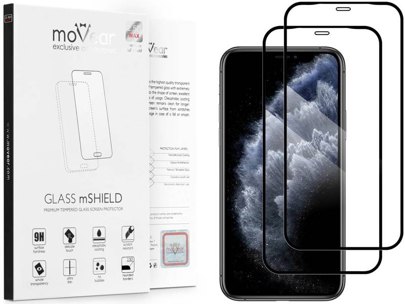 2 szt. | moVear GLASS mSHIELD 2.5D MAX do Apple iPhone 11 Pro / Xs / X (5.8") (kompatybilne z etui)