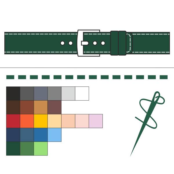 KONFIGURATOR moVear C1 22mm Pasek do zegarka | Zielony Butelkowy z przeszyciem [Kolor nici i klamra do wyboru]