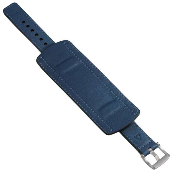 moVear Cw1 20mm Szeroki skórzany pasek do zegarka / smartwatcha | Granatowy ze srebrnym przeszyciem, rozmiar M/L