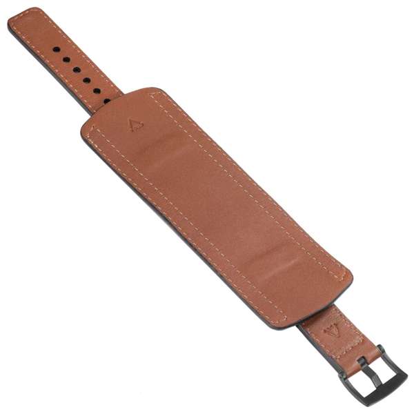 moVear Cw1 22mm Szeroki skórzany pasek do zegarka / smartwatcha | Brązowy ze srebrnym przeszyciem, rozmiar M/L