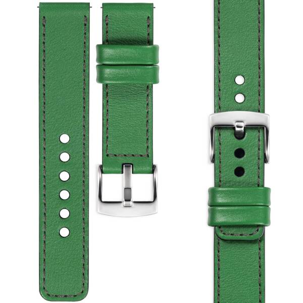 moVear Prestige C1 Skórzany pasek 18mm do zegarka | Zielony, grafitowe przeszycie [rozmiary XS-XXL i klamra do wyboru]