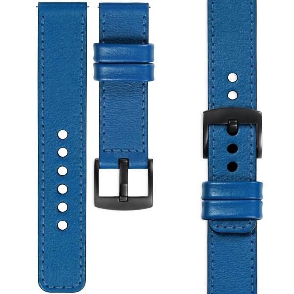 moVear Prestige C1 Skórzany pasek 20mm do zegarka | Niebieski, niebieskie przeszycie [rozmiary XS-XXL i klamra do wyboru]