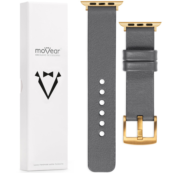 moVear Prestige S1 Skórzany pasek 18mm do Apple Watch 9 / 8 / 7 / 6 / 5 / 4 / SE (45/44mm) & Ultra (49mm) | Szary [adapter i klamra do wyboru]