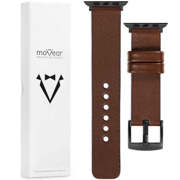 moVear Prestige S1 Skórzany pasek 20mm do Apple Watch 9 / 8 / 7 / 6 / 5 / 4 / SE (41/40mm) | Ciemnobrązowy [adapter i klamra do wyboru]