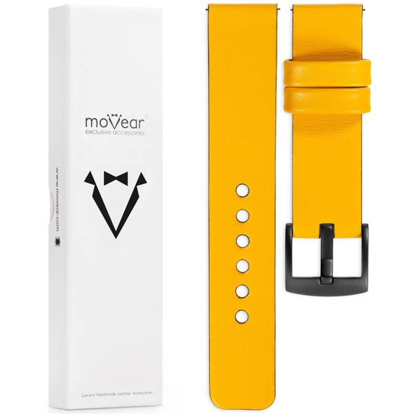 moVear Prestige S1 Skórzany pasek 20mm do Venu 2 Plus (43mm), vívomove 3 (44mm) | Żółty [klamra do wyboru]