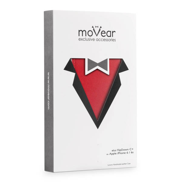 moVear flipDown C+ Skórzane Etui do Apple iPhone 6 / 6s | Skóra Gładka | Czerwony