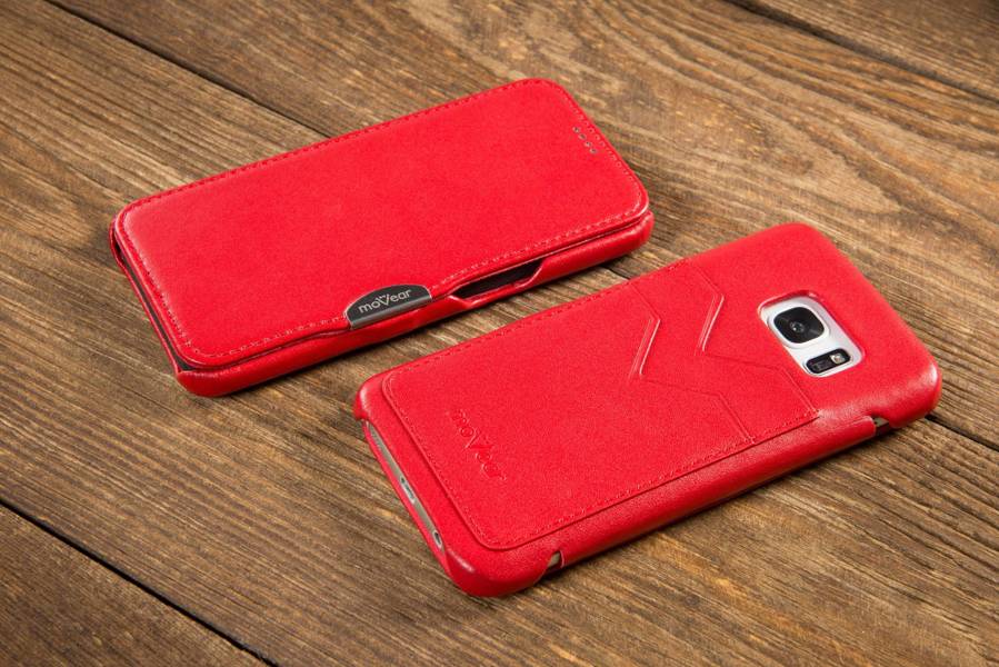 moVear flipSide C+ Skórzane Etui do Samsung Galaxy S7 | Skóra Gładka | Czerwony