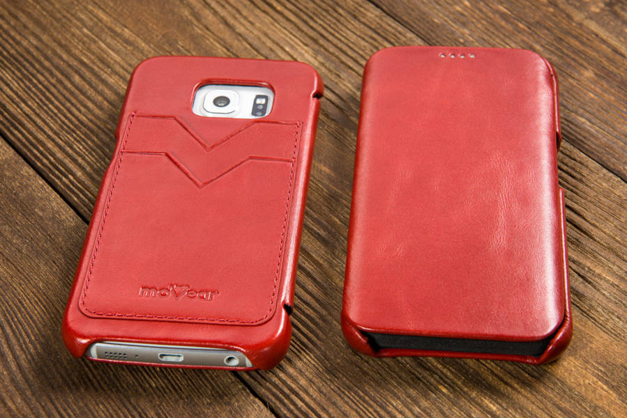 moVear flipSide S+ Skórzane Etui do Samsung Galaxy S6 edge | Skóra Vintage | Czerwony